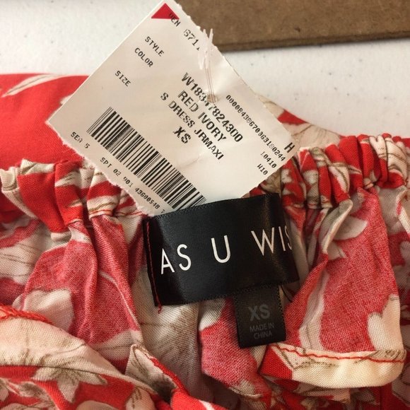 As U Wish Maxi Dress Slit Floral Sleeveless Ruffle Keyhole Back Orange XS - Picture 3 of 4